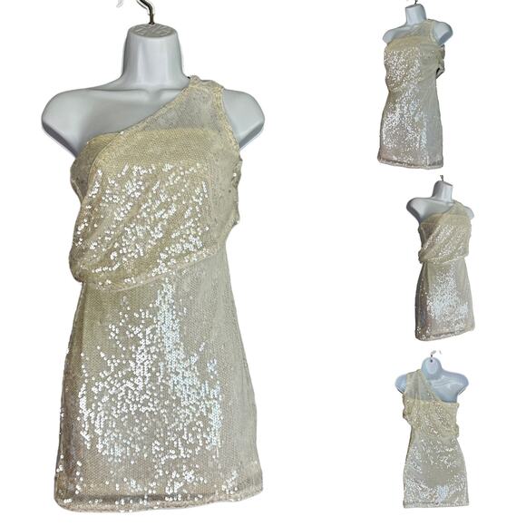 Superdown White Sequin Mini Dress XXS One Shoulder Bodycon Cocktail Club $94 NEW - Picture 10 of 10